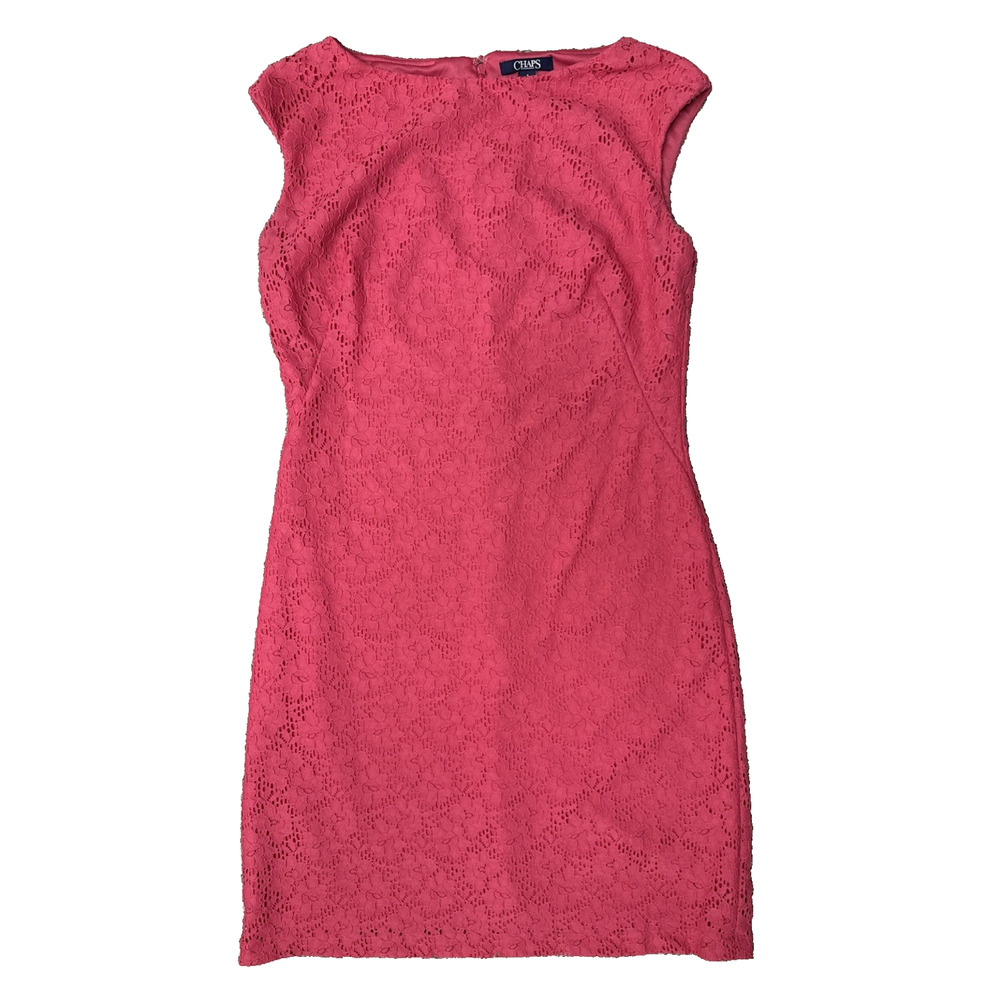 Chaps Women's Pink‎ Sheath Floral Lace Sleeveless Back Zip Dress Size 8